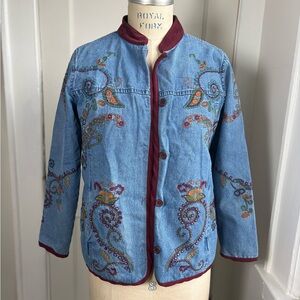Vintage Denim & Co Embroidered Paisley Denim Jacket